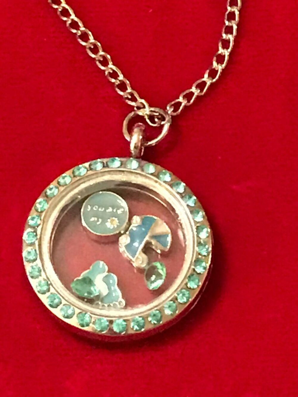 Silver Baby Boy Round Floating Charm Locket Pendant Necklace